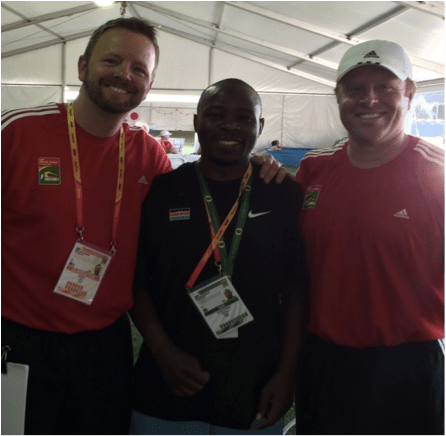 Russ Case, PT, OCS, COMT, FAAOMPT and Paul Westgard, PT, DPT, OCS, SCS, CSCS with Eugene, a Kenyan athlete at the USATF Outdoor Championships